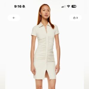 Aritzia Babaton Greenpoint Cream Ivory Contour Dress Button Down, Ruched, Collar